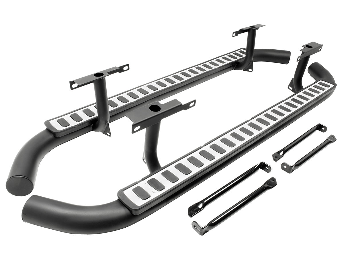 Fire & Ice - Side steps for Defender 110/130 - Aluminum on Black - Pair
