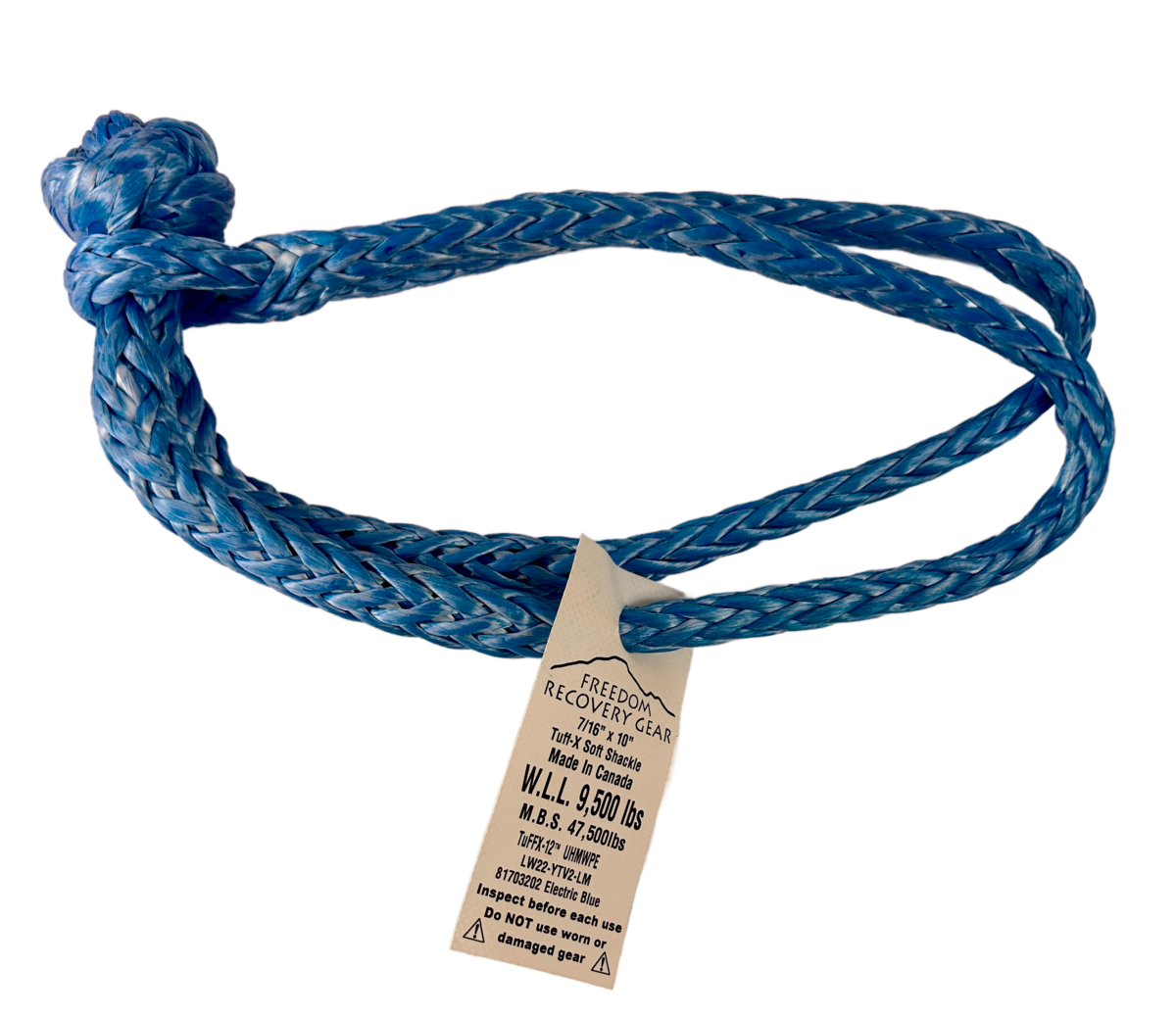 Freedom Recovery - 7/16"x10" Tuff-X Soft Shackle w/ Chafe Guard - MBS 45K - Electric Blue