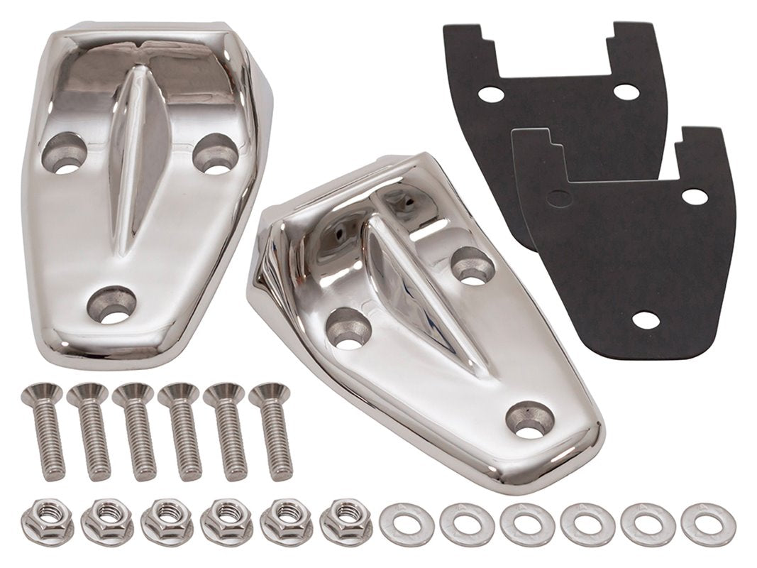 Bonnet / Hood Hinge Kit - Cast & Polished Stainless Steel w/Stainless Hardware - Defender