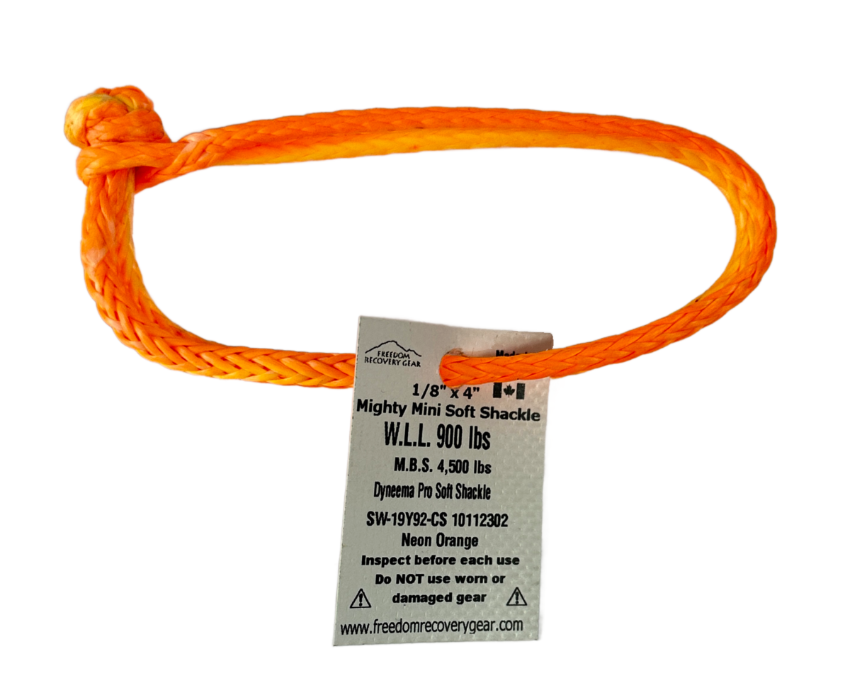 Freedom Recovery - 1/8" x 4" Super Flex Soft Shackle - High Visibility Orange