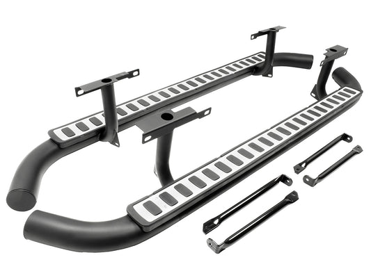 Fire & Ice - Side steps for Defender 110/130 - Aluminum on Black - Pair