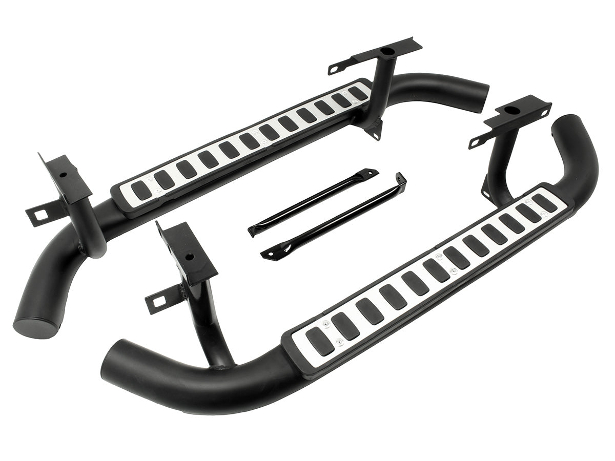 Fire & Ice - Side steps for Defender 90 - Aluminum on Black - Pair