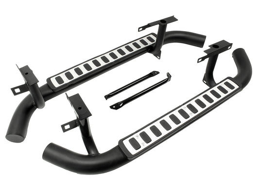 Fire & Ice - Side steps for Defender 90 - Aluminum on Black - Pair