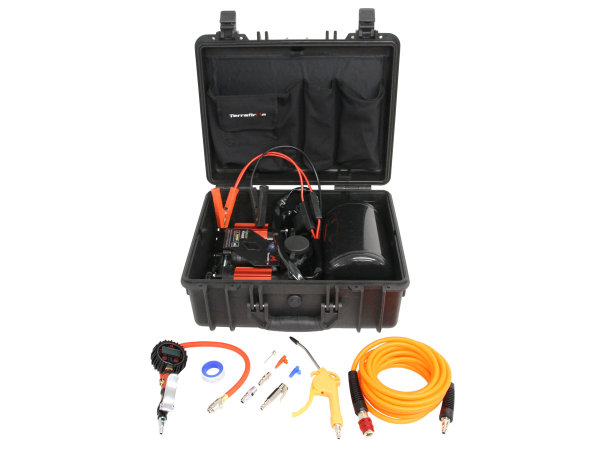 Terrafirma - Terrafirma Portable Twin 12V Compressor, Tank, Gauge & Hose in a Case