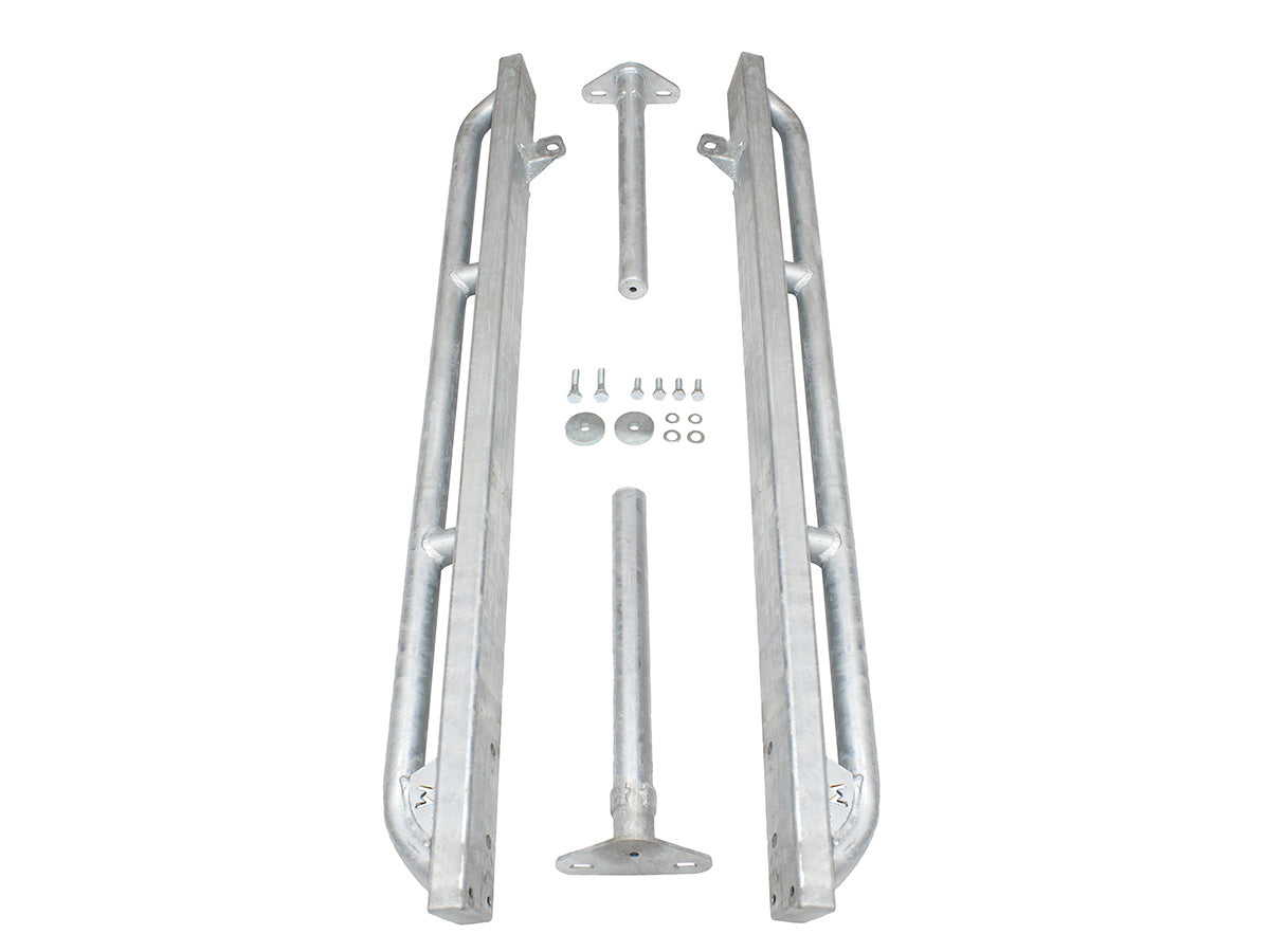 Terrafirma - Rock Sliders - Defender 90 - Galvanized - with Tree Bars